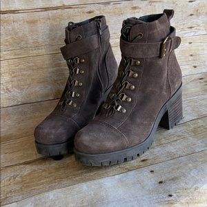 Nine West Suede Heel Combat Boot